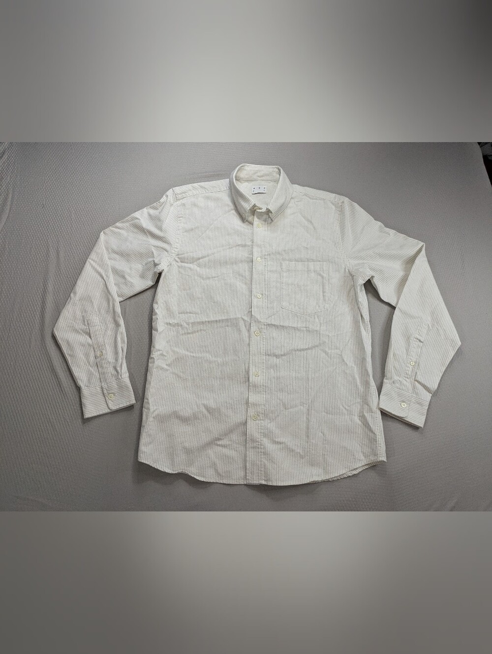 $190 ASKET M Reg Oxford Grey Stripe Cotton Long Sleeve Button Down Pocket Shirt